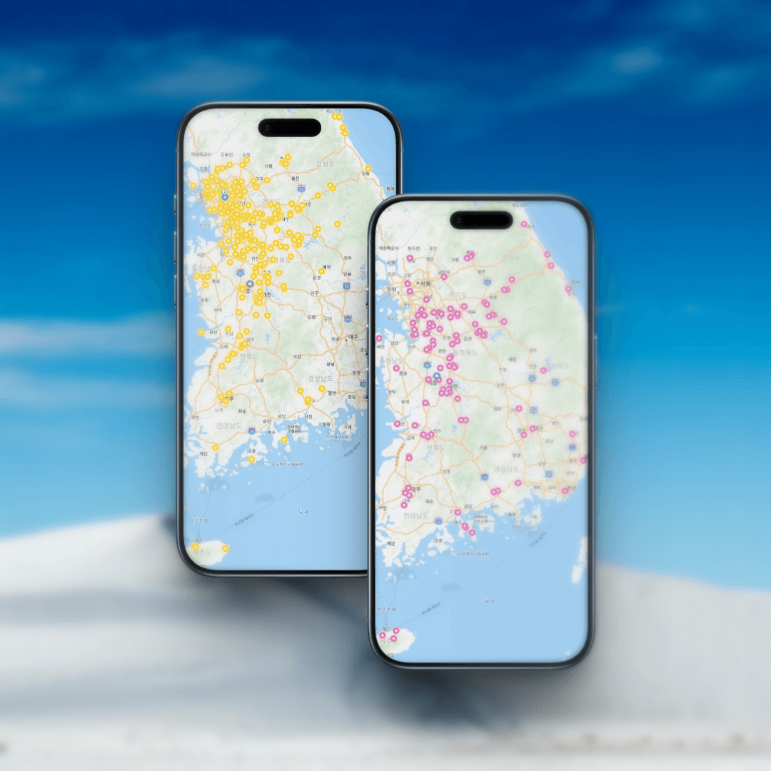 A digital map guide on a smartphone showing curated K-Beauty Personal Color studios and hot spots in Seoul via Naver Maps