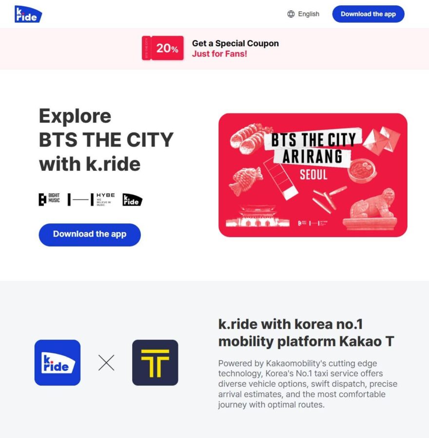 The user-friendly interface of the k.ride app, showing how easy it is for foreigners to book a safe ride, one of the best apps for getting around Korea.