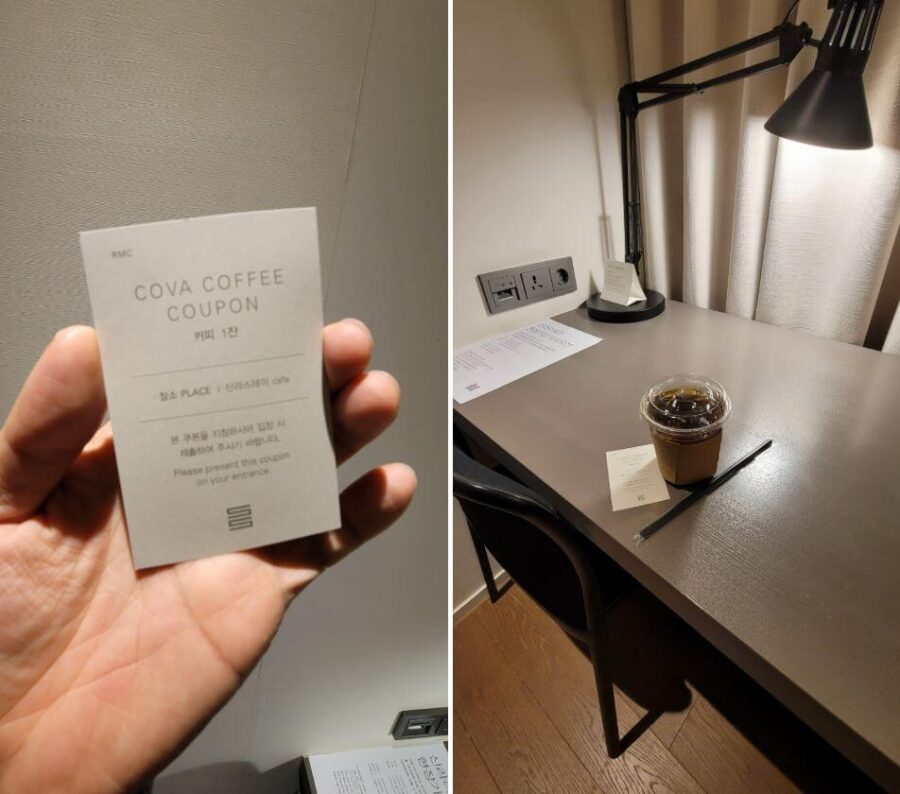 A cup of premium COVA coffee offered at the second-floor restaurant of Shilla Stay Guro